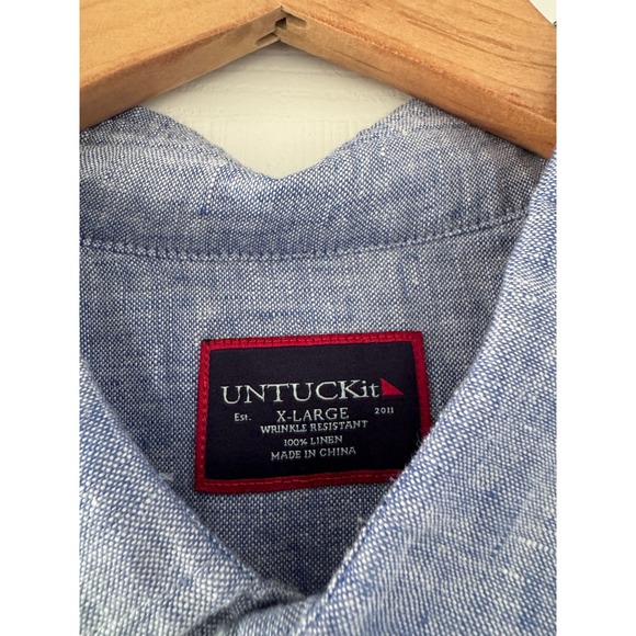 UNTUCKit Linen Blue Mens Button Down Collared Shirt - Picture 4 of 4